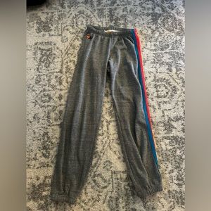 Small Aviator Nation 5 Stripe Sweatpants - Heather Grey //NEON Rainbow Stripes